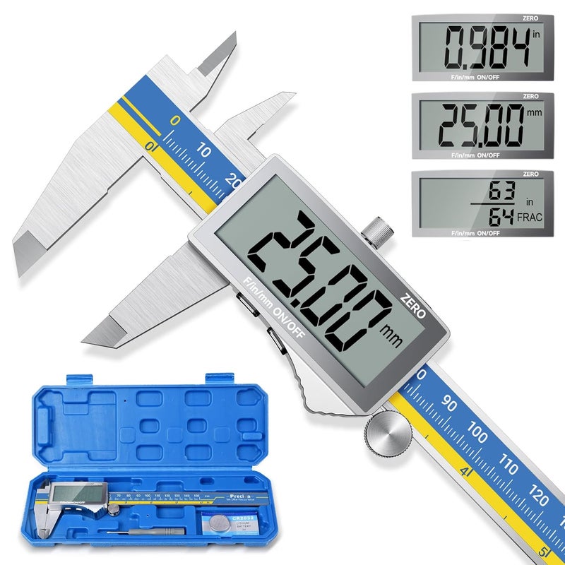 Preciva Digital Caliper, Stainless Steel Vernier Caliper Digital, Micrometer Calipers with Large LCD Screen, Auto-Off Feature, Inch Millimet Conversion, 6 Inch Caliper Tools for DIY/Household - Image 1